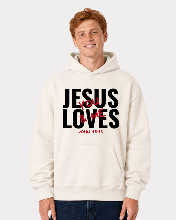 JESUS LOVES You & Me Frontprint Oversized Hoodie