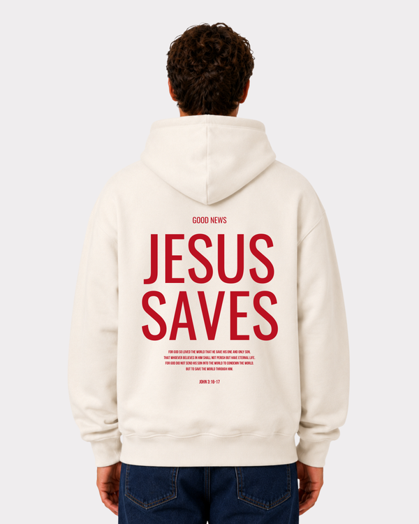 JESUS SAVES Front-/Backprint Oversized Hoodie