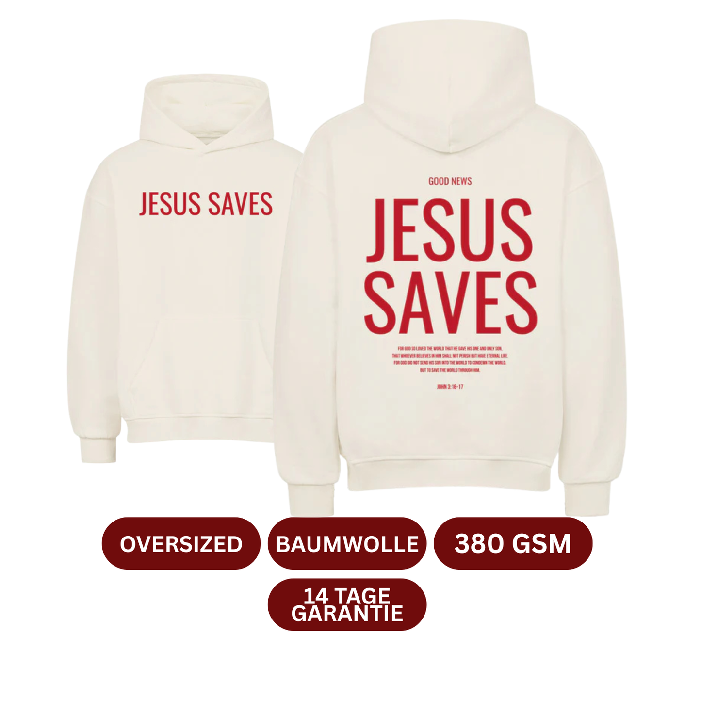 JESUS SAVES Front-/Backprint Oversized Hoodie